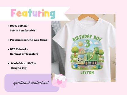 Personalised Garbage Truck Birthday Shirt - Green Recycle Truck Tee