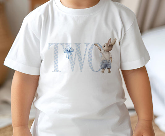 Second Birthday T – Shirt – Cute Bunny Kids Birthday Party Outfit – White Cotton - 6-12 months