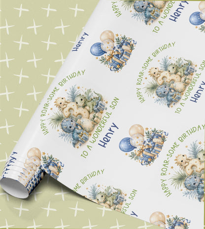 Personalised Dinosaur Wrapping Paper, Birthday Wrap, Ages 1-10