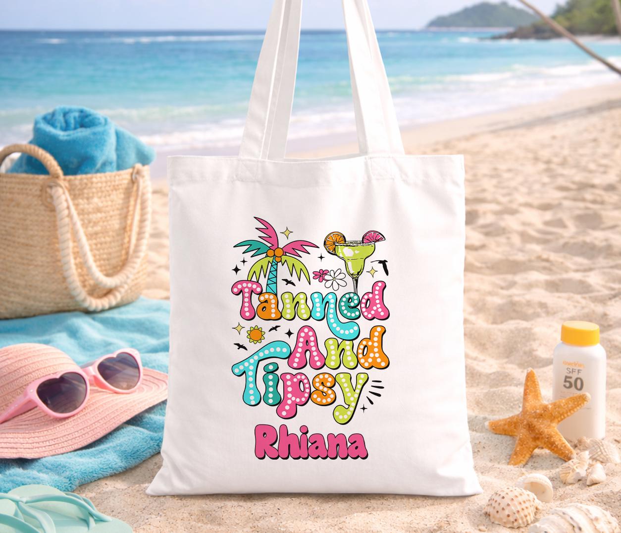 Cotton canvas beach bag with relaxed summer styling, personalised with a custom name