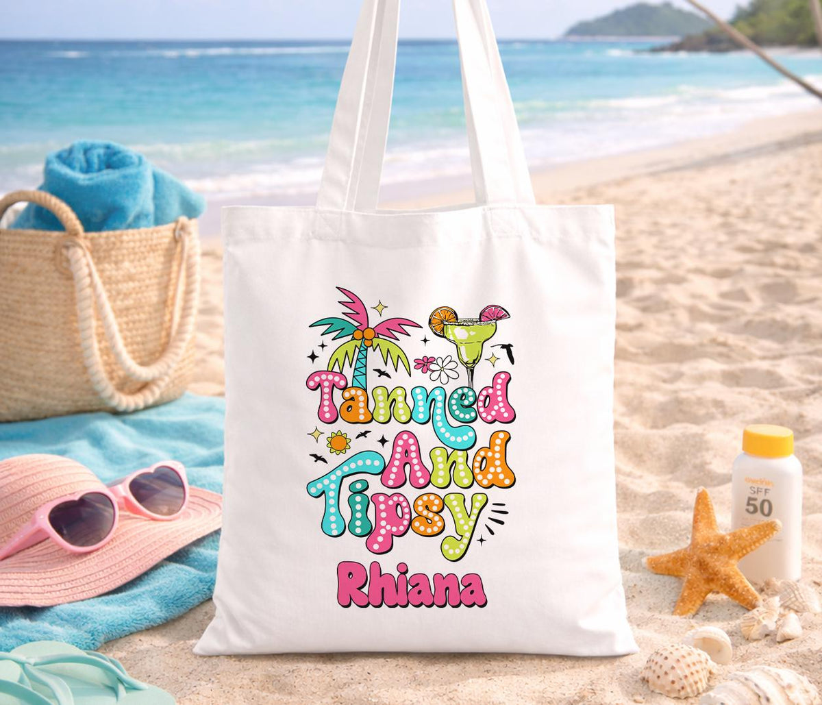 Cotton canvas beach bag with relaxed summer styling, personalised with a custom name