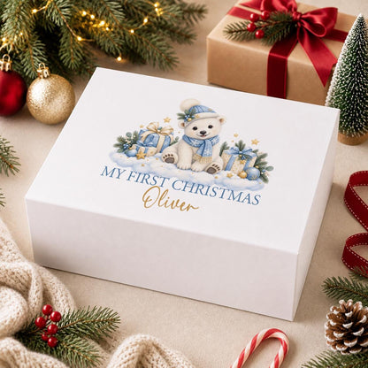 Baby First Christmas Box, Personalised Polar Bear Keepsake Box