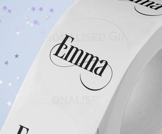 Personalised Coloured Festive Name Sticker – Christmas White Gloss 5cm Stickers – Perfect for Christmas Party Bags, Gift Wrapping, and More! - Strips (5cm each)