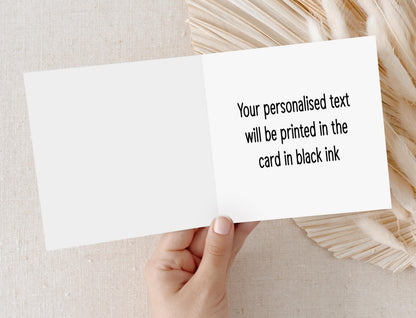 Personalised crocodile birthday card shown with sample name personalisation on the front