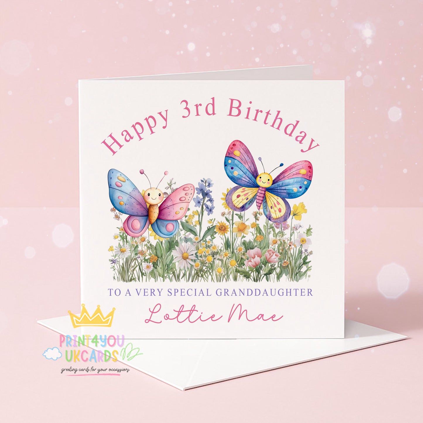 Personalised Butterfly Card – Custom Name Birthday Greeting for Daughter or Niece - Front Only