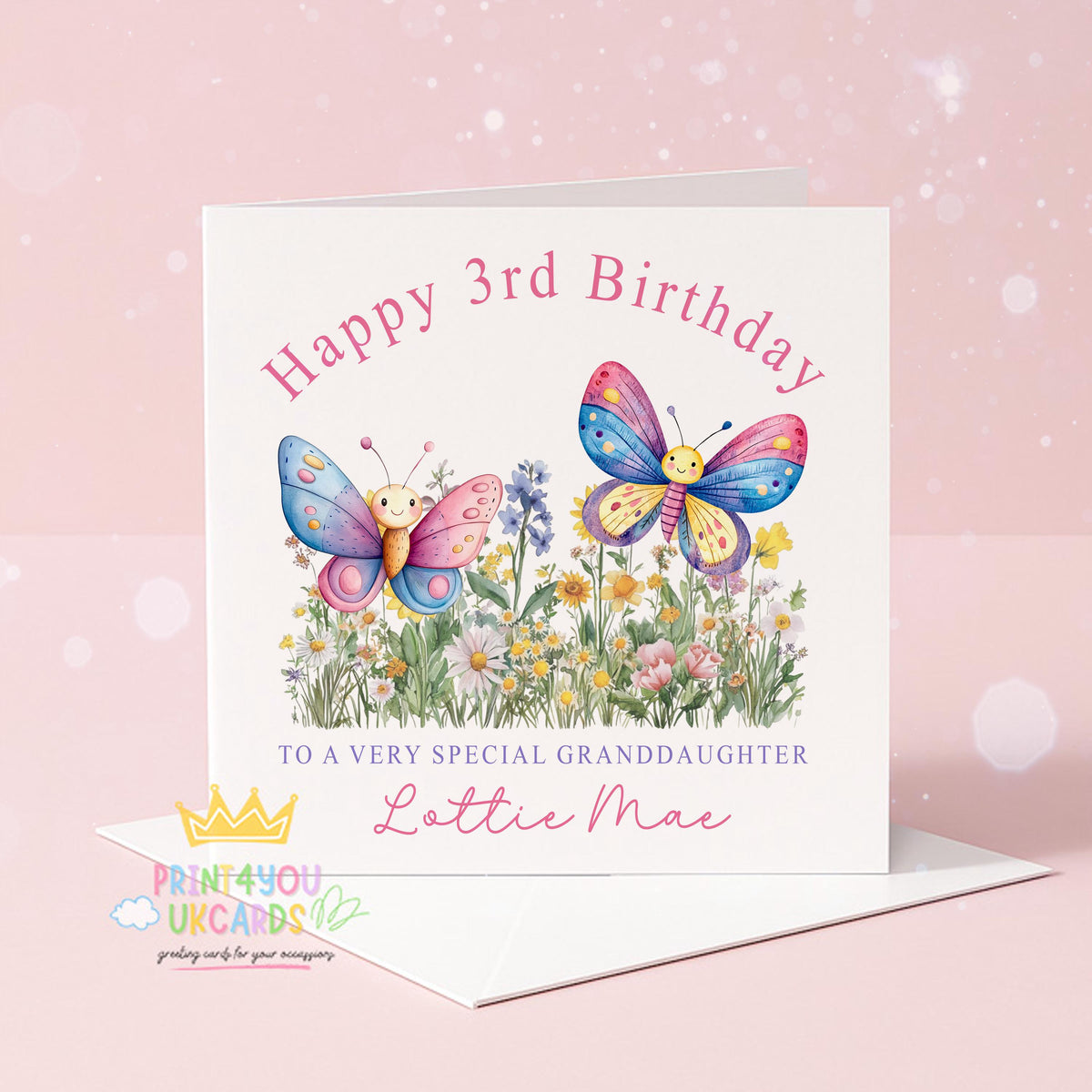 Personalised Butterfly Card – Custom Name Birthday Greeting for Daughter or Niece - Front Only