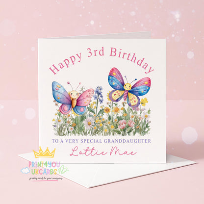 Personalised Butterfly Card – Custom Name Birthday Greeting for Daughter or Niece - Front Only