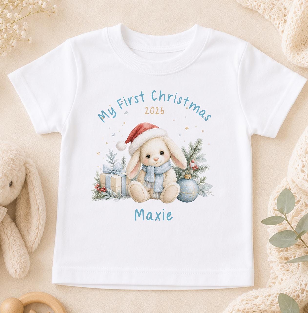 Personalised Baby Christmas Outfit - Bunny Santa Hat, First Christmas 2026