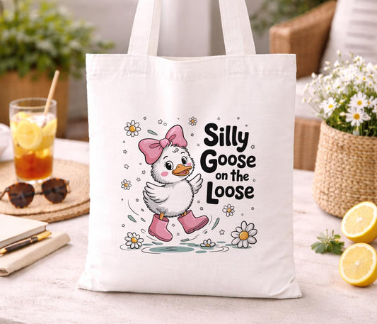 Cotton canvas tote bag printed with a bold, cheeky slogan design
