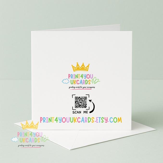 Close-up of the personalised flamingo card showing the printed custom name and relation beneath the floral design.