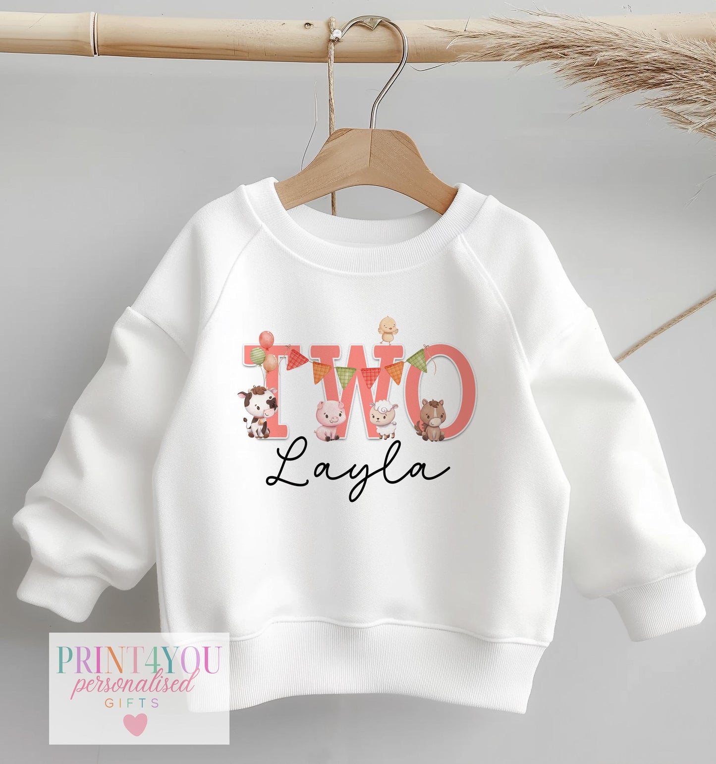 Second Birthday Jumper – Personalised Kids Birthday Jumper With Farm Animal Design - 6-12m SWEATSHIRT