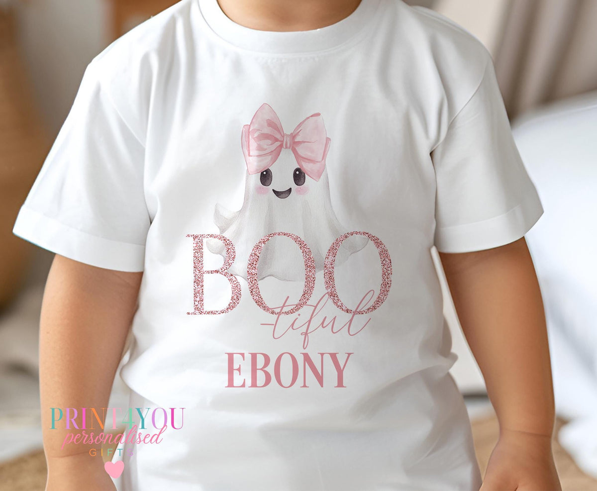 Personalised BOOtiful ghost Halloween jumper for girls, size 1-2 years