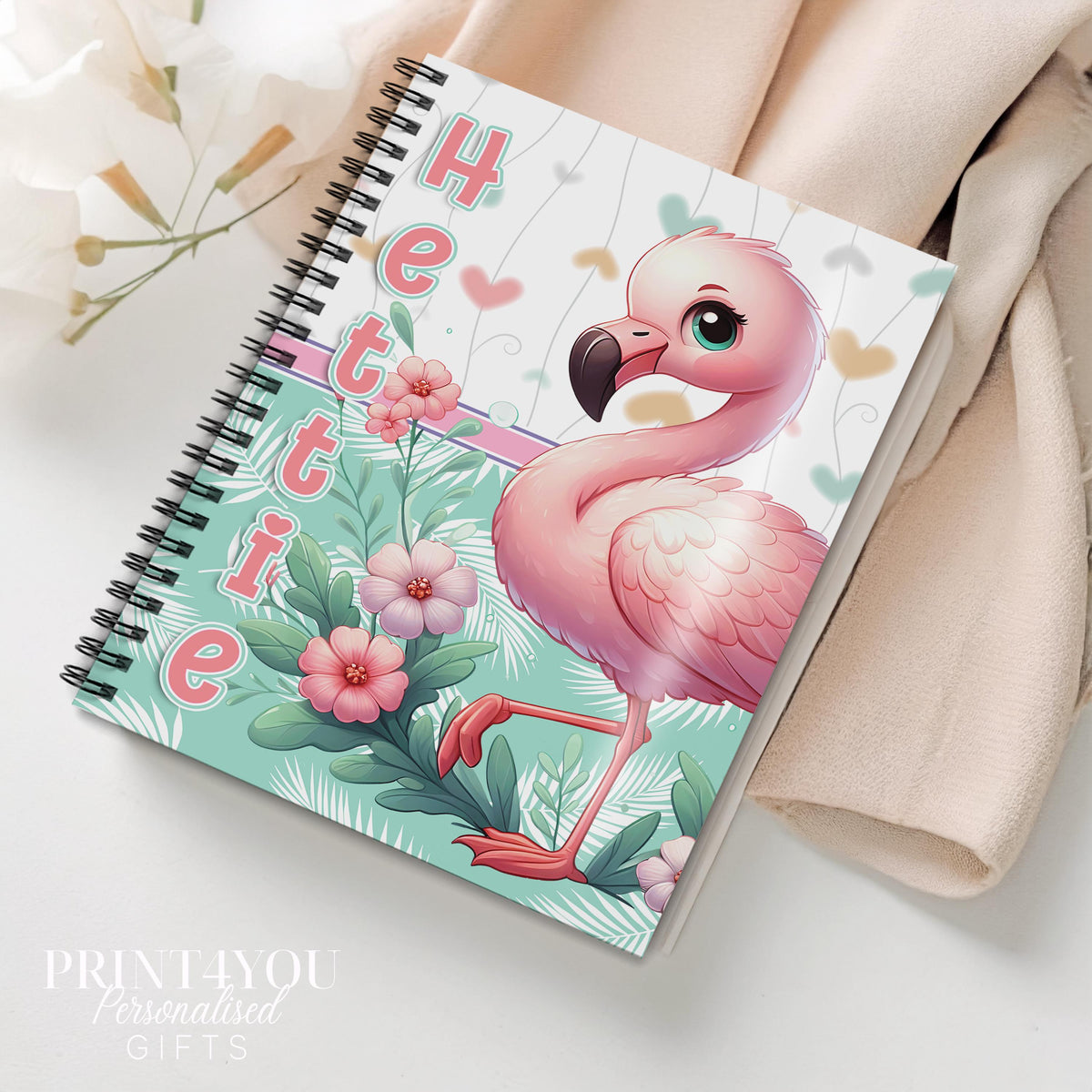 Personalised A5 spiral bound flamingo notepad with plastic cover