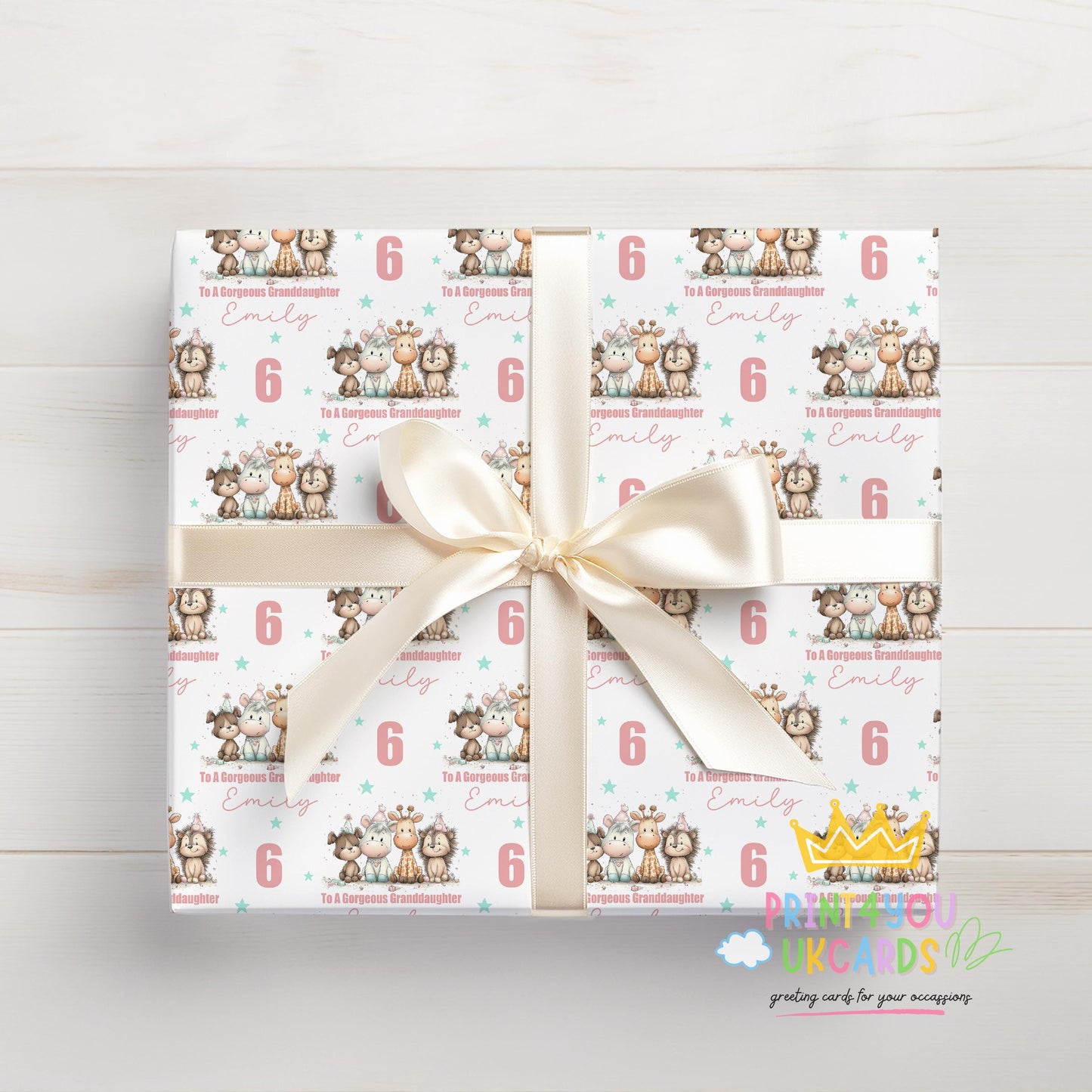 Printed animal wrapping paper shown as wrapping paper