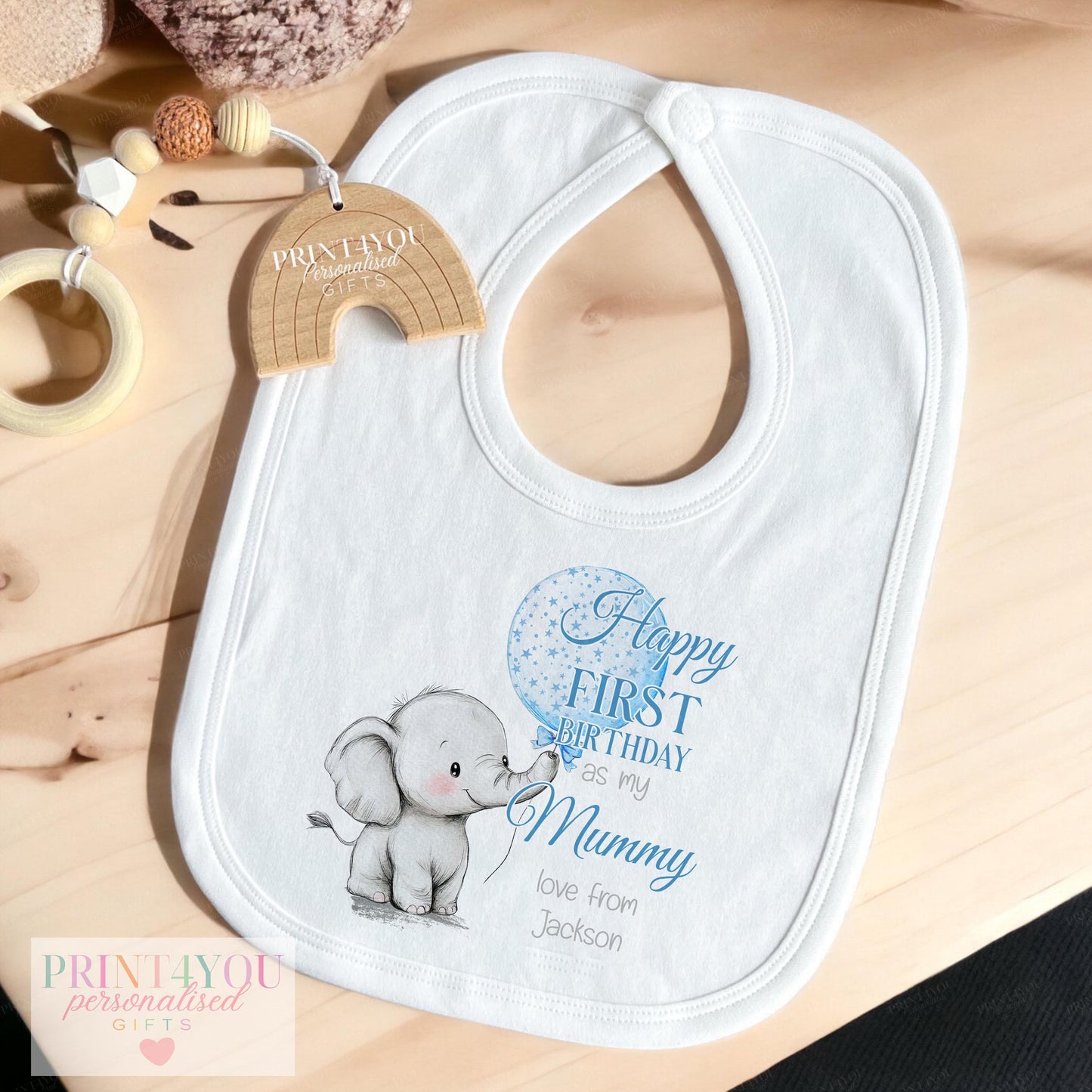 Personalised t-shirt with starry elephant first birthday design