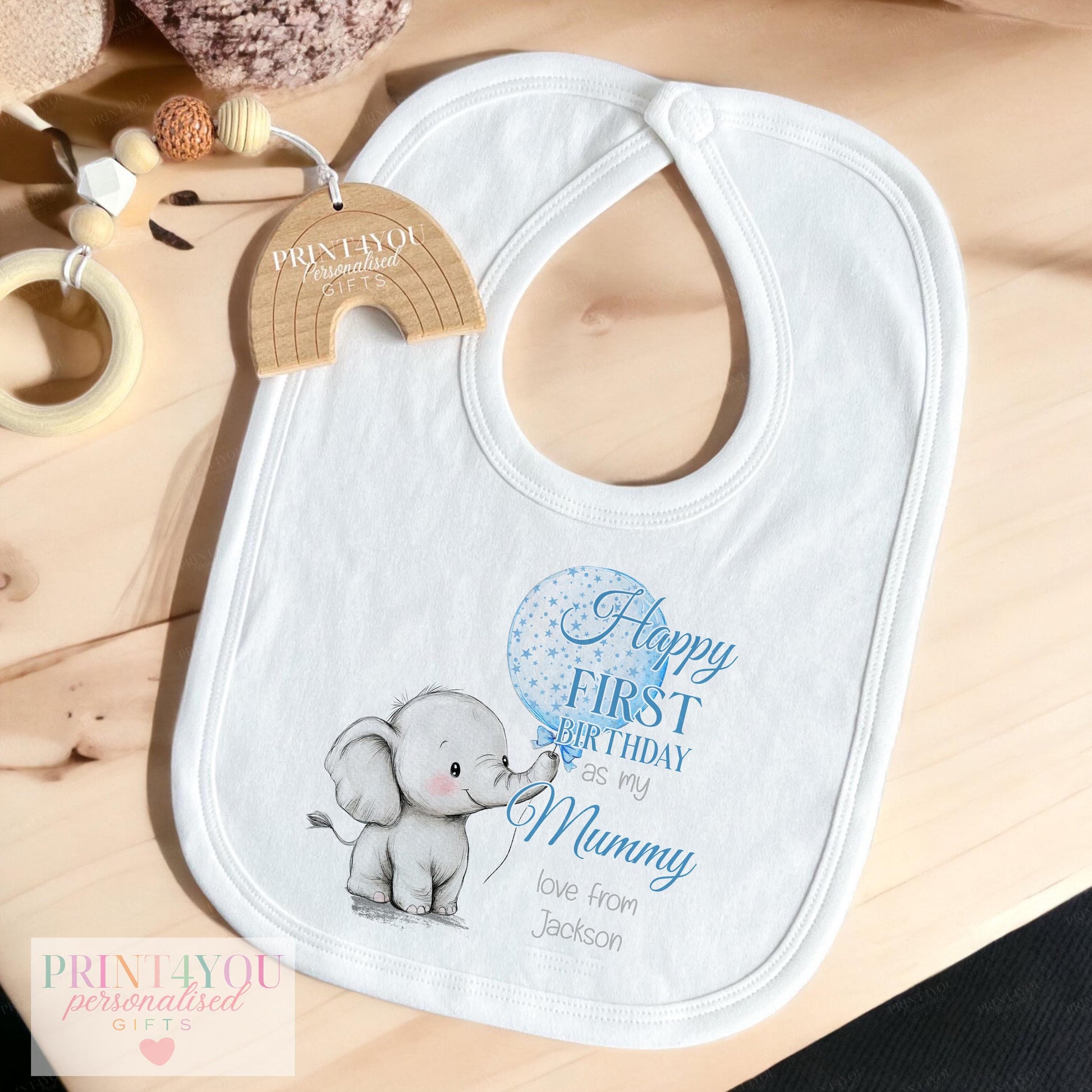 Personalised t-shirt with starry elephant first birthday design