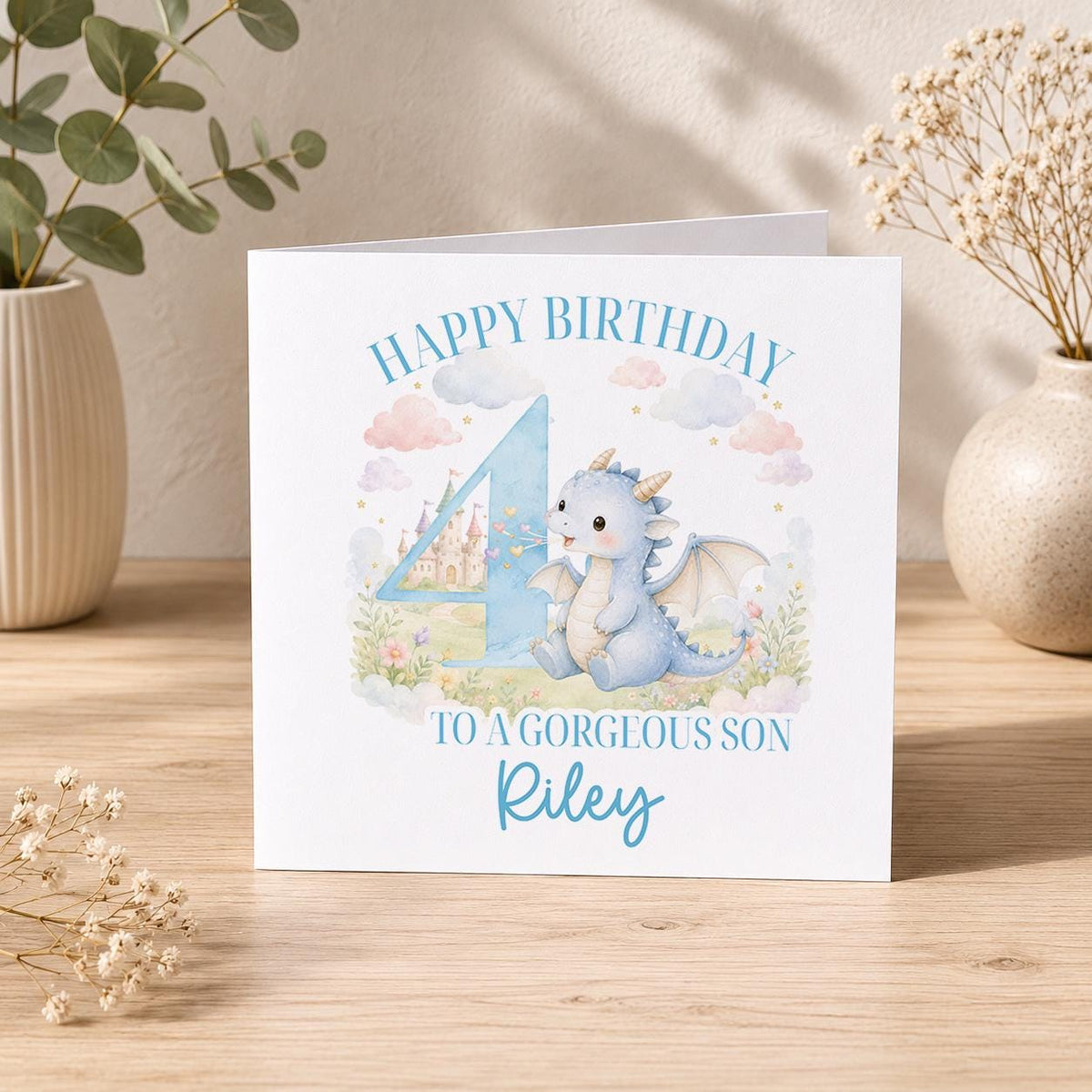 Inside page of the personalised dragon birthday card, available blank or with a printed personal message.