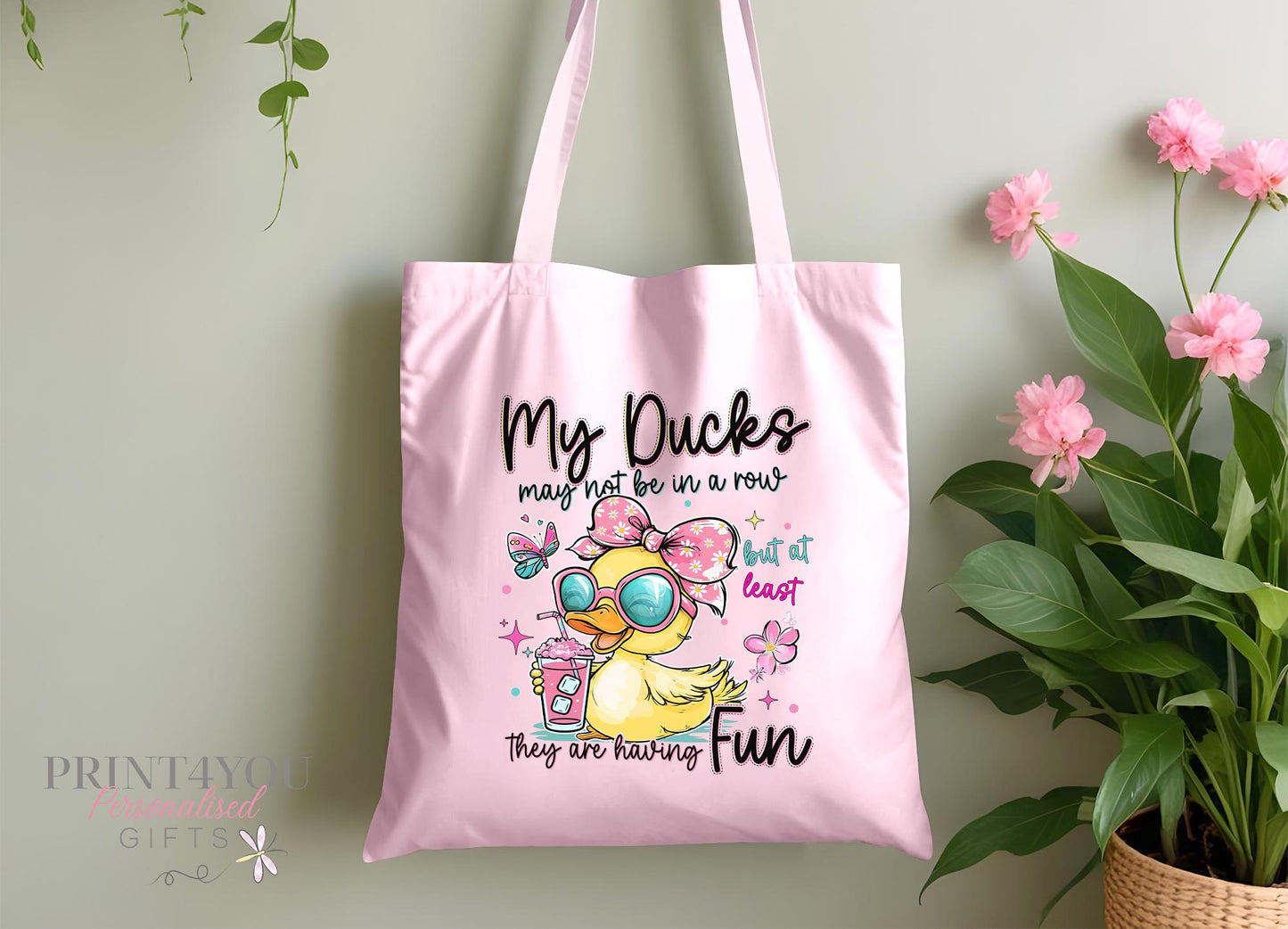 Personalised Duck Tote Bag – 'My Ducks Aren't In A Row' Funny Custom Gift
