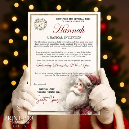 Personalised Polar Express Christmas Invitation – Santa Letter Keepsake, Custom Name & Date