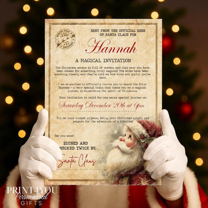 Personalised Polar Express Christmas Invitation – Santa Letter Keepsake, Custom Name & Date