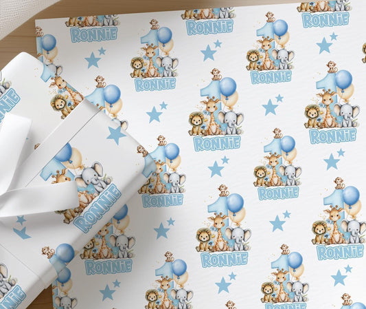Printed birthday wrapping paper shown as wrapping paper