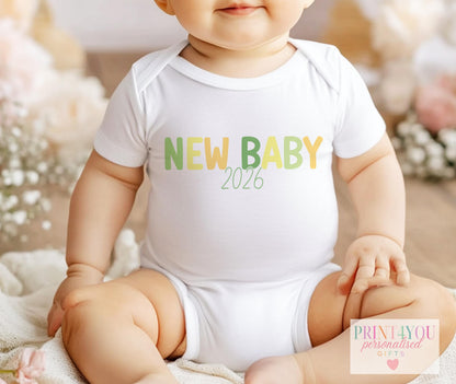 Personalised New Baby Outfit – Soft Cotton Sleepsuit, Vest & Matching Sibling T-Shirt