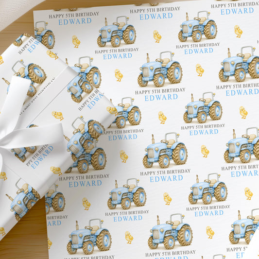 Printed tractor wrapping paper shown as wrapping paper