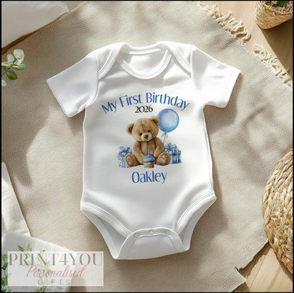Personalised First Birthday Outfit – Soft Cotton Baby Vest Set & Sleepsuit
