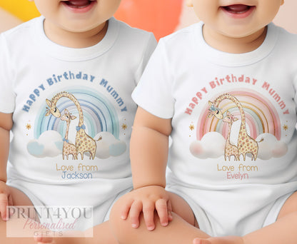 Personalised Happy Birthday Mummy baby bib, front view