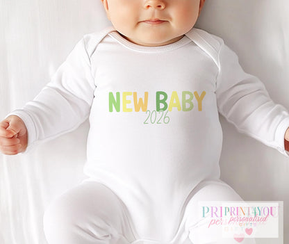 Personalised New Baby Outfit – Soft Cotton Sleepsuit, Vest & Matching Sibling T-Shirt