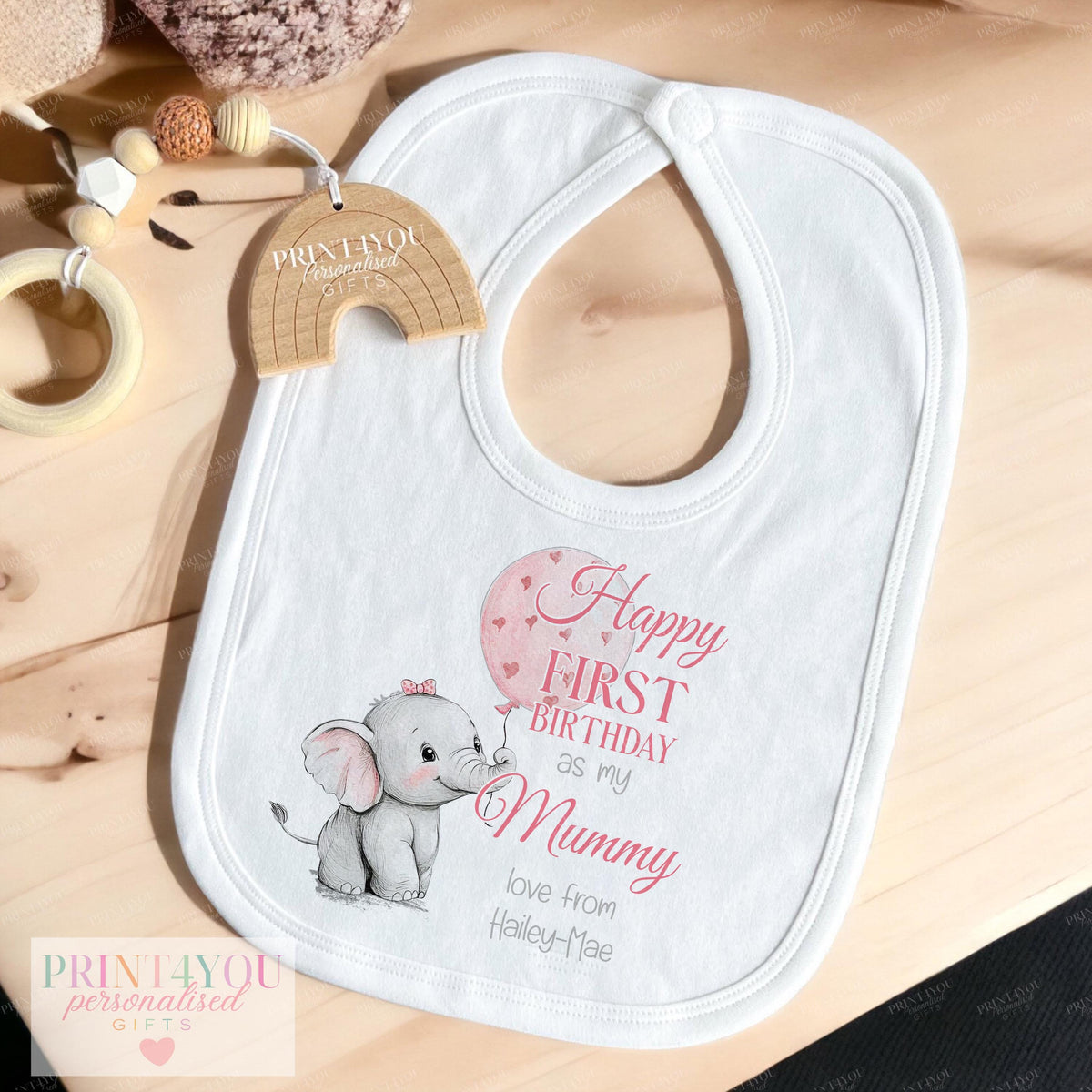 Personalised t-shirt with elephant balloon first birthday design