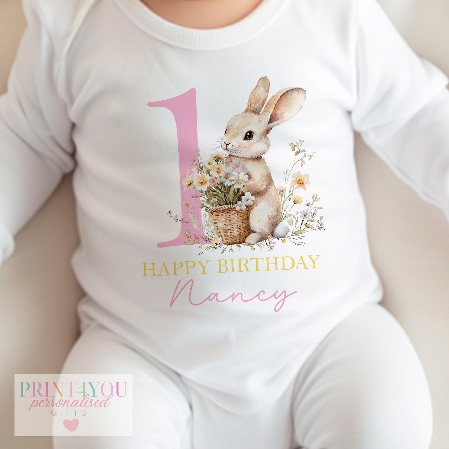 Personalised 1st Birthday Outfit – Baby First Birthday Clothes | Soft Cotton Sleepsuit & Vest