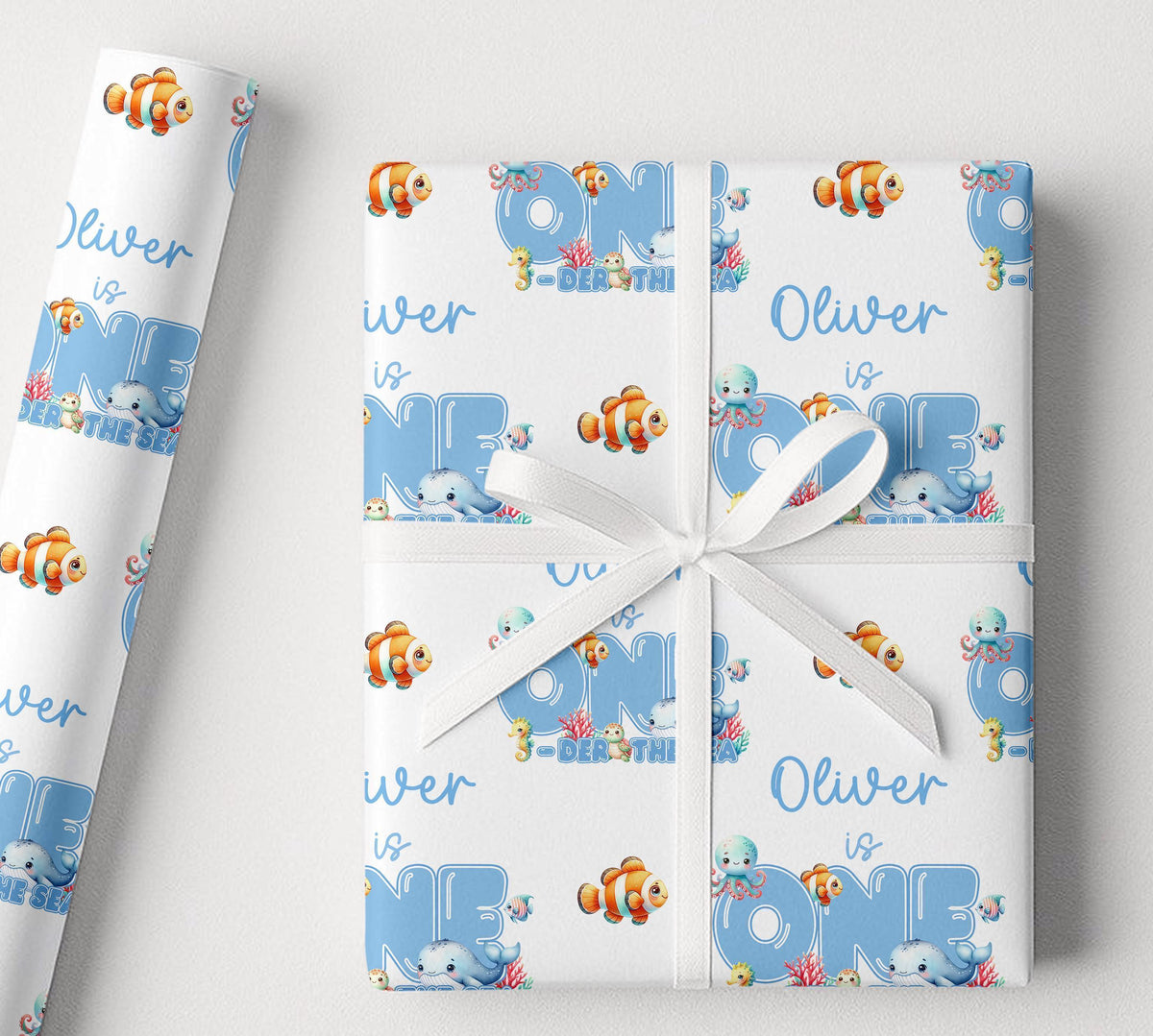 Close-up detail of the under the sea print pattern