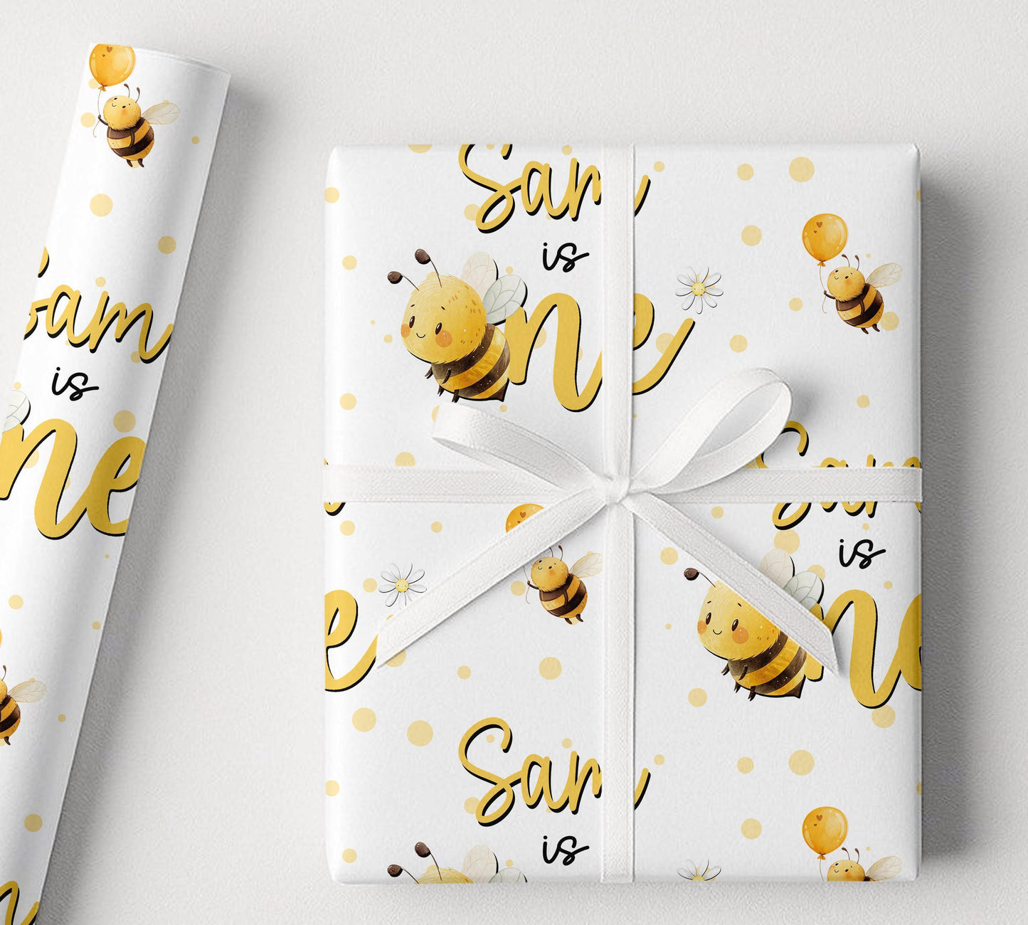Personalised Bee Wrapping Paper, 1st Birthday, Custom Name, A3-A1
