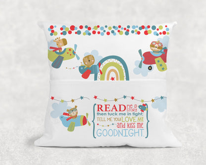 Personalised airplane cushion with the child's custom name printed on the front