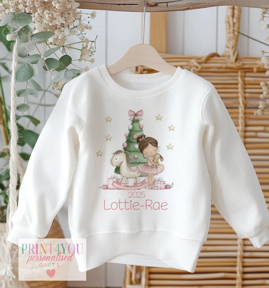 Personalised Ballerina Christmas Outfit – Girls Xmas Jumper & Soft Cotton Tee - 6-12m SWEATSHIRT