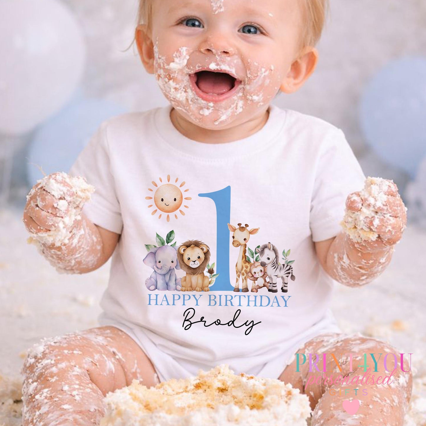 Personalised 1st Birthday T-Shirt – Custom Baby Safari Shirt | Soft Cotton, Machine Washable