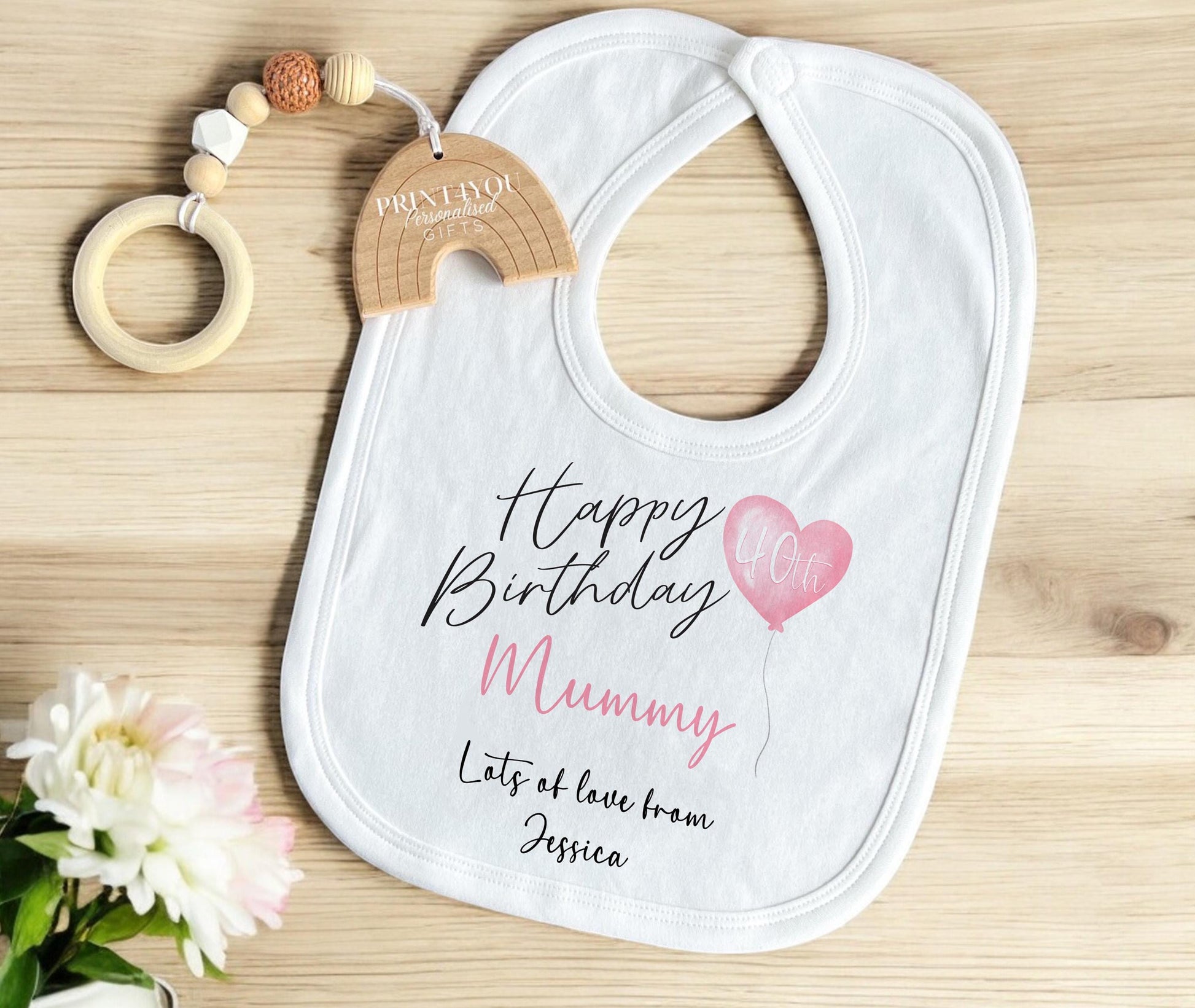 Happy Birthday Mummy, 30th 40th Birthday as My Mummy, Sleepsuit Baby grow Bodysuit Vest, Mum Birthday, Mummy Birthday - Bib