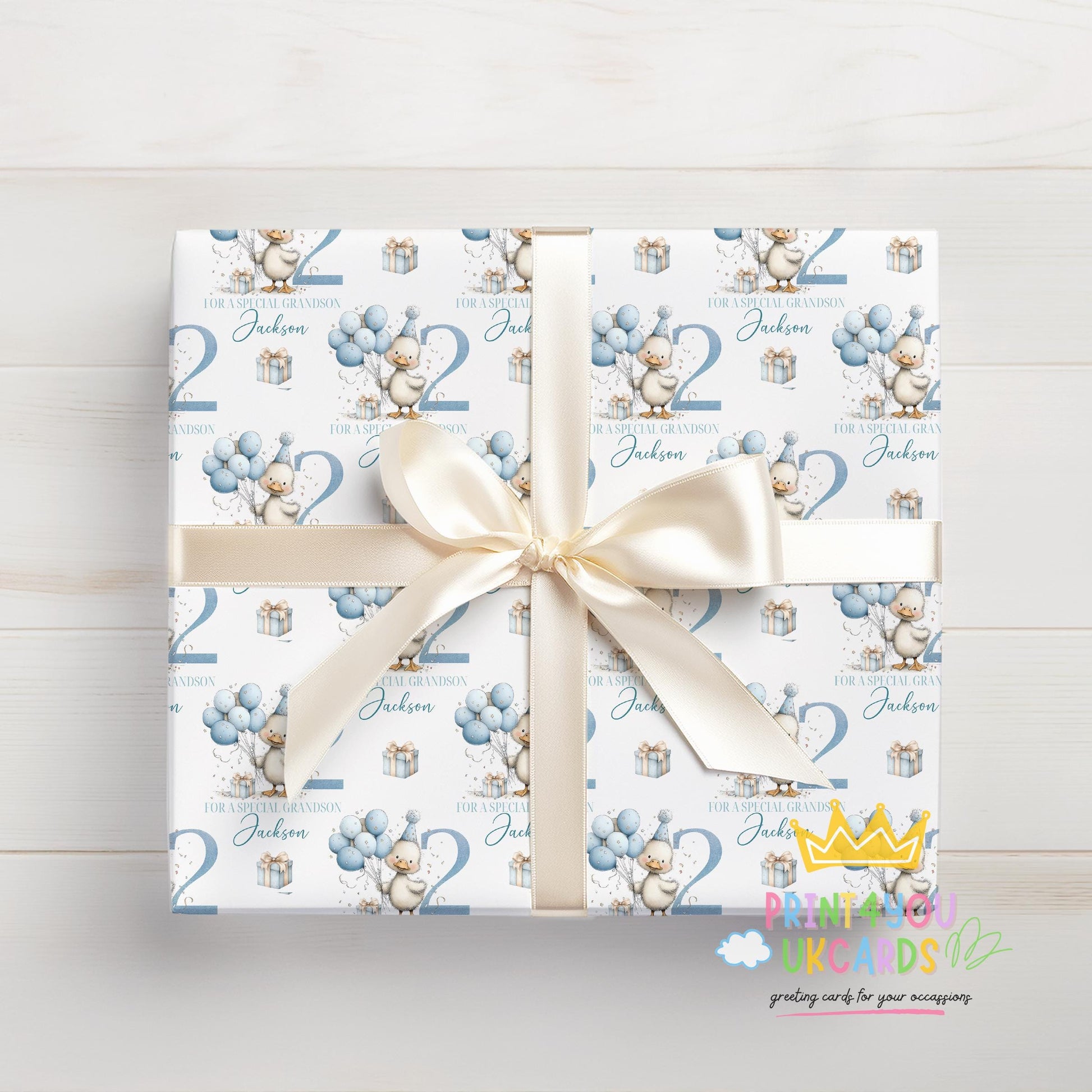 Printed duck wrapping paper shown as wrapping paper