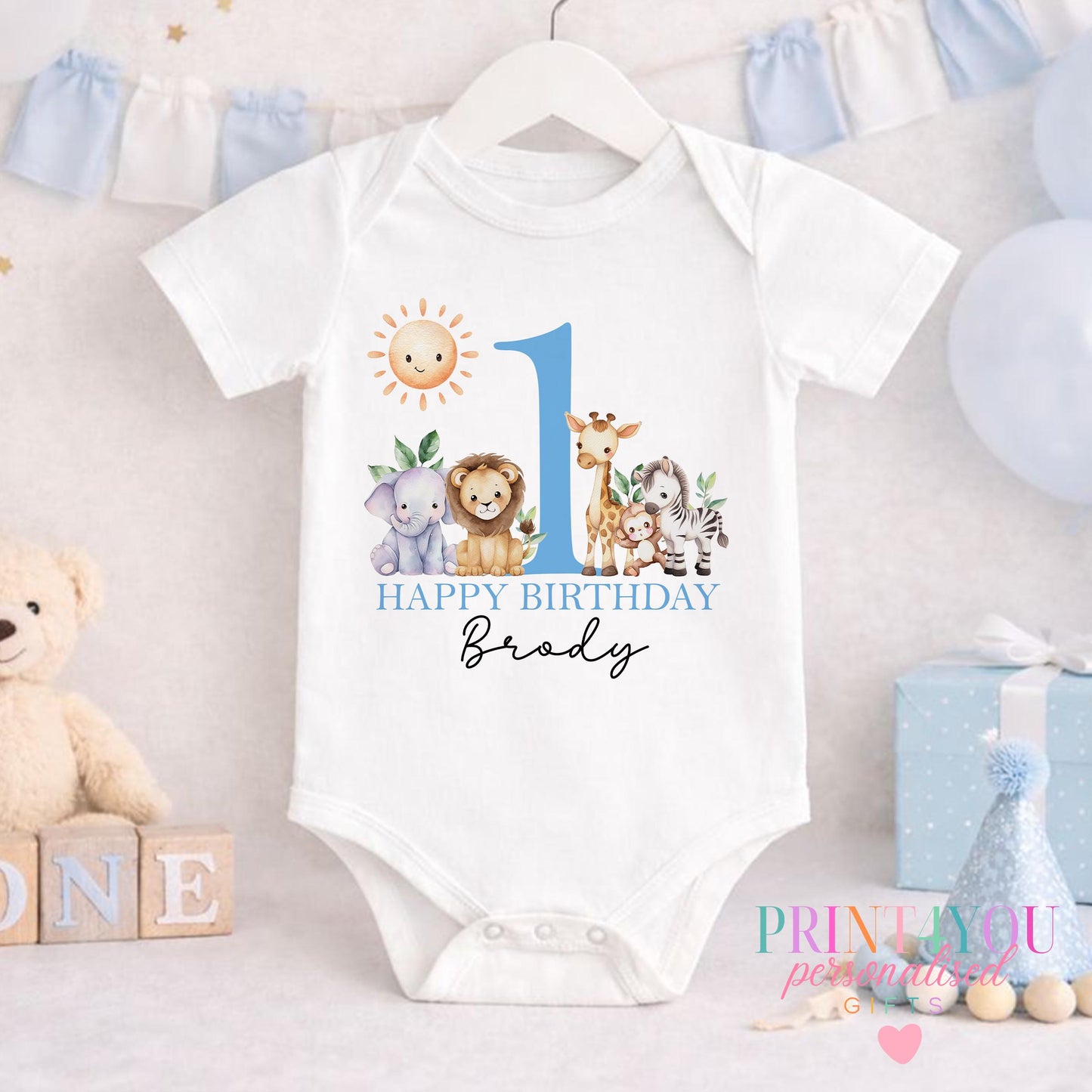 Personalised 1st Birthday T-Shirt – Custom Baby Safari Shirt | Soft Cotton, Machine Washable