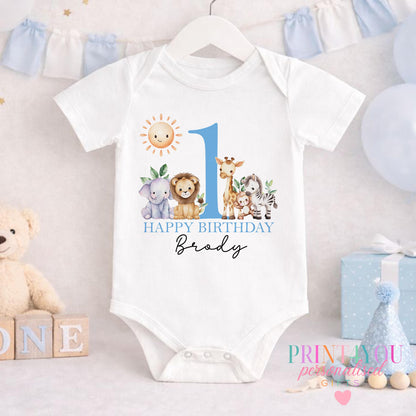 Personalised 1st Birthday T-Shirt – Custom Baby Safari Shirt | Soft Cotton, Machine Washable