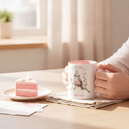 Pink handled personalised birthday mug for her