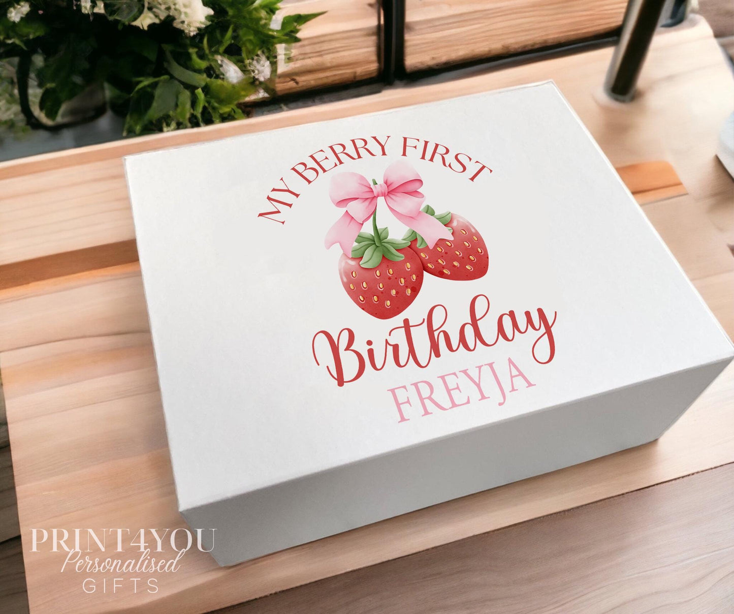 White personalised birthday keepsake box with magnetic closure, medium size