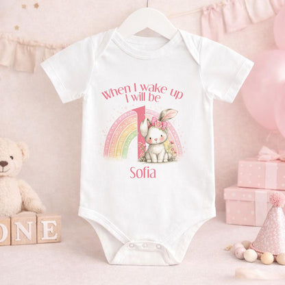 Girl 1st Birthday Outfit – Personalised Rainbow Bunny Shirt For Baby