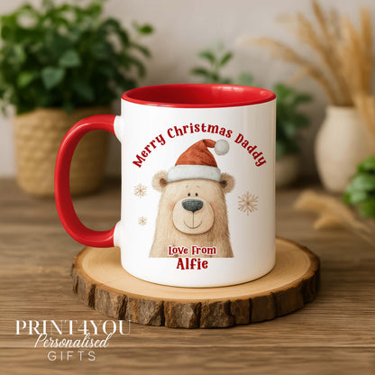 Personalised Christmas Mug - Bear in Santa Hat, Gift From Child