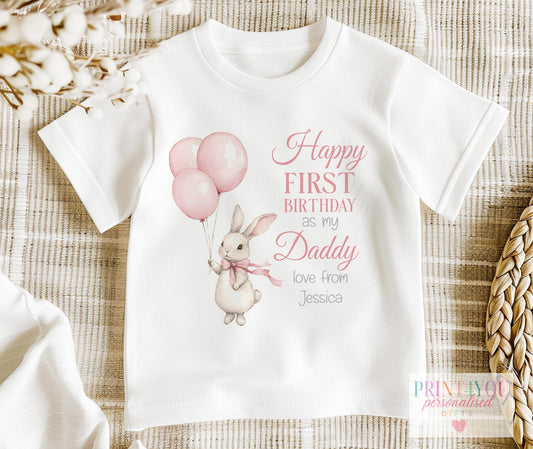 Personalised pink bunny 1st birthday bib, printed with a custom name and your choice of family relation.
