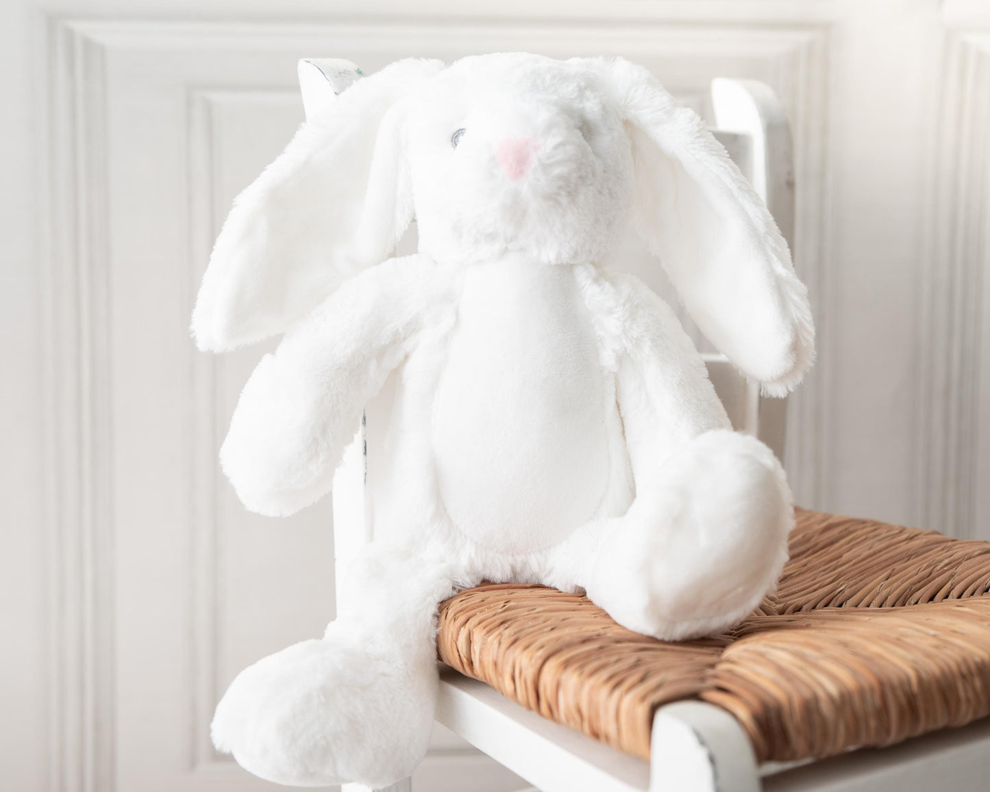 Personalised bunny book cushion bundled with a soft white velveteen toy bunny