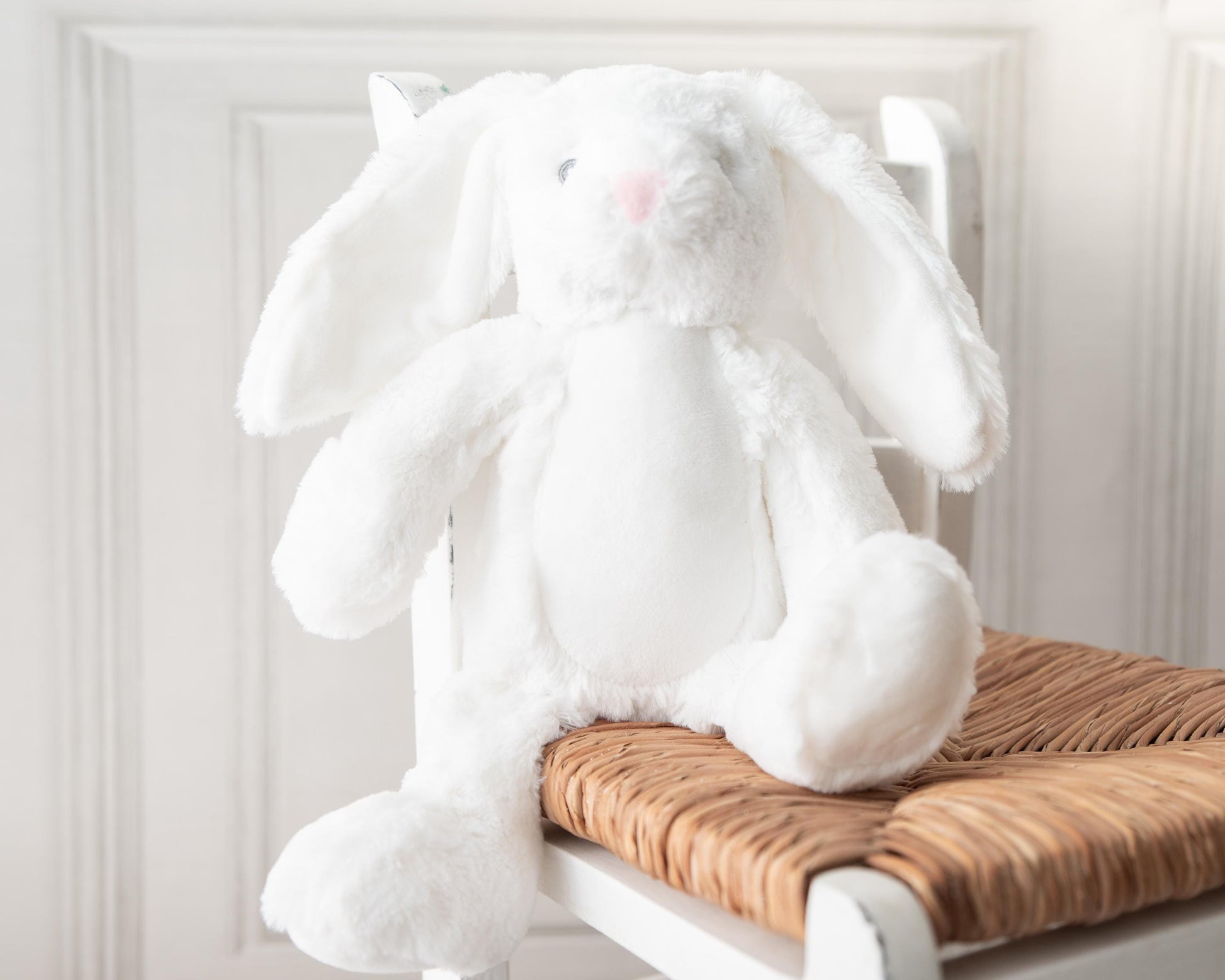 Personalised bunny book cushion bundled with a soft white velveteen toy bunny