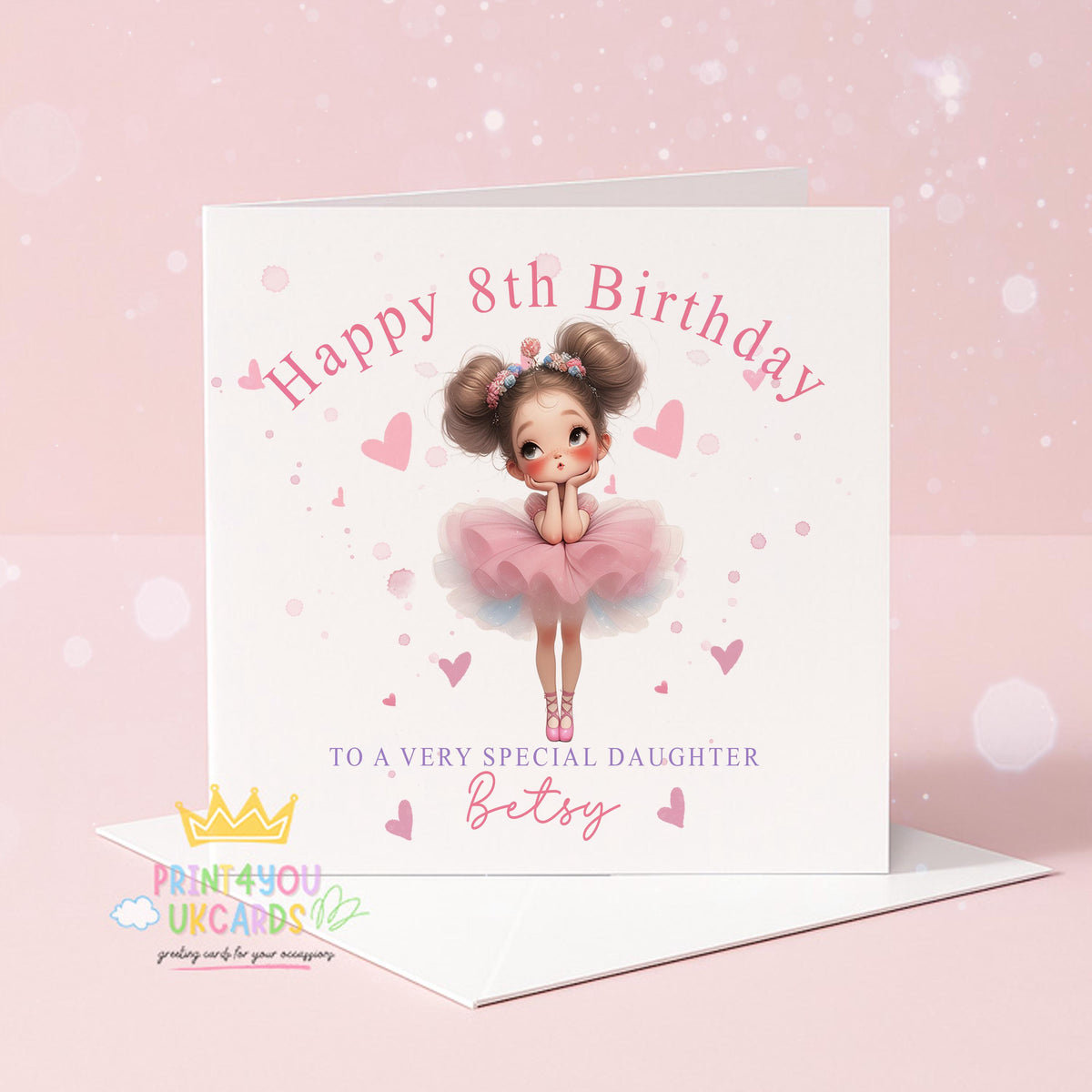 Personalised Ballerina Card – Pink Tutu Birthday Keepsake for Girls - Front Only