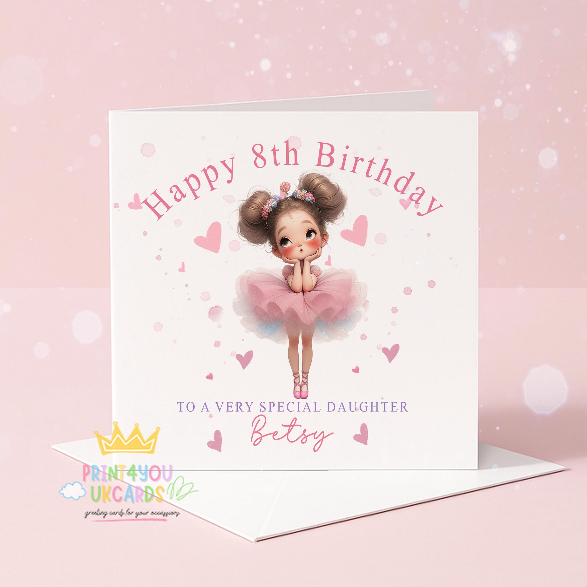 Personalised Ballerina Card – Pink Tutu Birthday Keepsake for Girls - Front Only